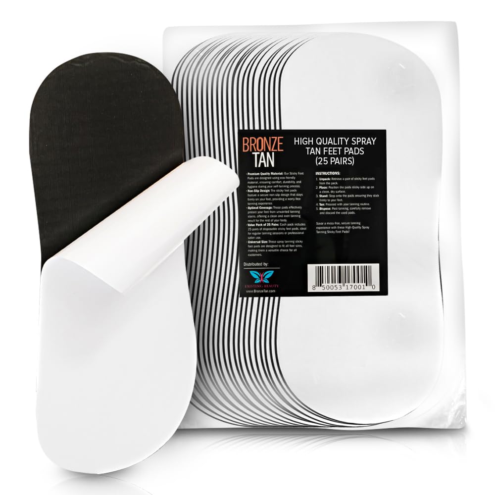 Bronze Tan Sticky Spray Tan Pads For Feet - 25 Pairs, Disposable & Hygienic, Ideal For Sunless Tan At Home Or Salon - Non-Slip, Eco-Friendly