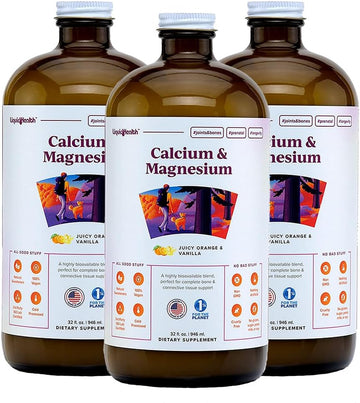 Liquidhealth Calcium & Magnesium Adult Liquid Vitamin Supplement - Bone, Joint, Muscle, Connective Tissue Support, Heart Health, Essential Nutrients - Great Taste, Vegan, Non Gmo, Sugar-Free (3 Pack)