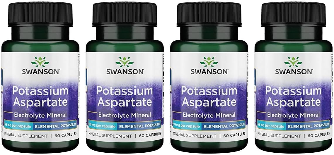 Swanson Potassium Aspartate 99 Milligrams 60 Capsules (4 Pack)