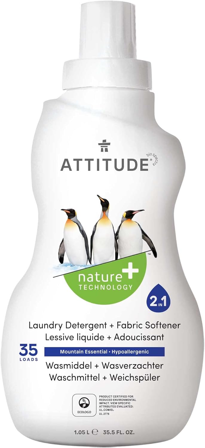 ATTITUDE 2-in-1 Laundry Detergent and Fabric Softener, Plant and Mineral-Based Ingredients, HE, Vegan and Cruelty-Free Household Products, Mountain Essentials, 35 Loads, 35.5 Fl Oz