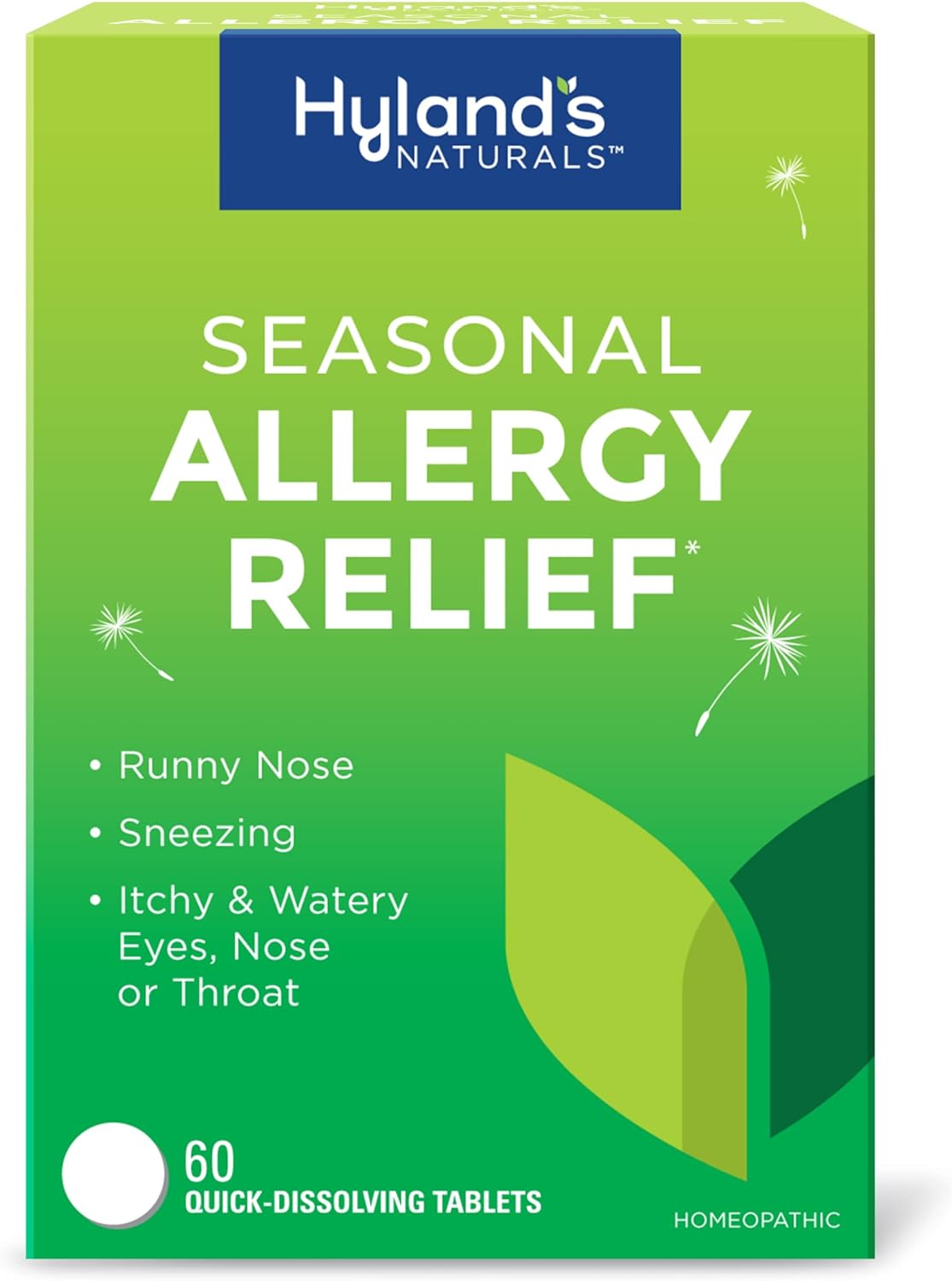 Hyland's Naturals Indoor & Outdoor, Non Drowsy Seasonal Allergy Relief Pills, For Sneezing, Runny Nose, Itchy & Watery Eyes, Nose or Throat, Safe & Natural, Quick Dissolving Tablets, 60 Count