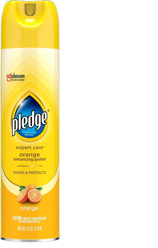 Pledge Expert Care Wood Polish Spray, Shines and Protects, Removes Fingerprints, Orange, 9.7 oz (Pack of 1)