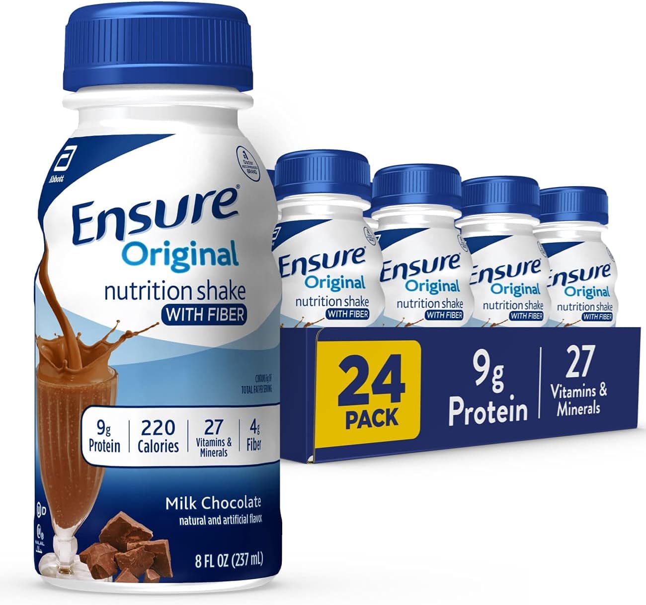 Ensure Original Milk Chocolate Nutrition Shake With Fiber | Meal Replacement Shake | 24 Pack