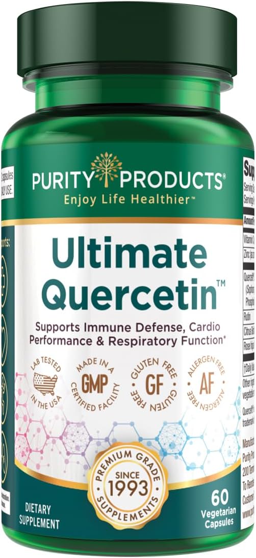 Purity Products Ultimate Quercetin 20x More Absorbable Than Ordinary Quercetin - Quercefit Quercetin Phytosome, Zinc, Vitamin C & More - Supports Immune, Lung Function & More - 60 Veg Capsules