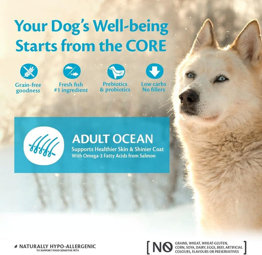 Wellness CORE Adult Ocean, Dry Dog Food, Dog Food Dry For Healthy Skin and Shiny Coat, Grain Free, High Fish Content, Salmon & Tuna, 1.8 kg?10750