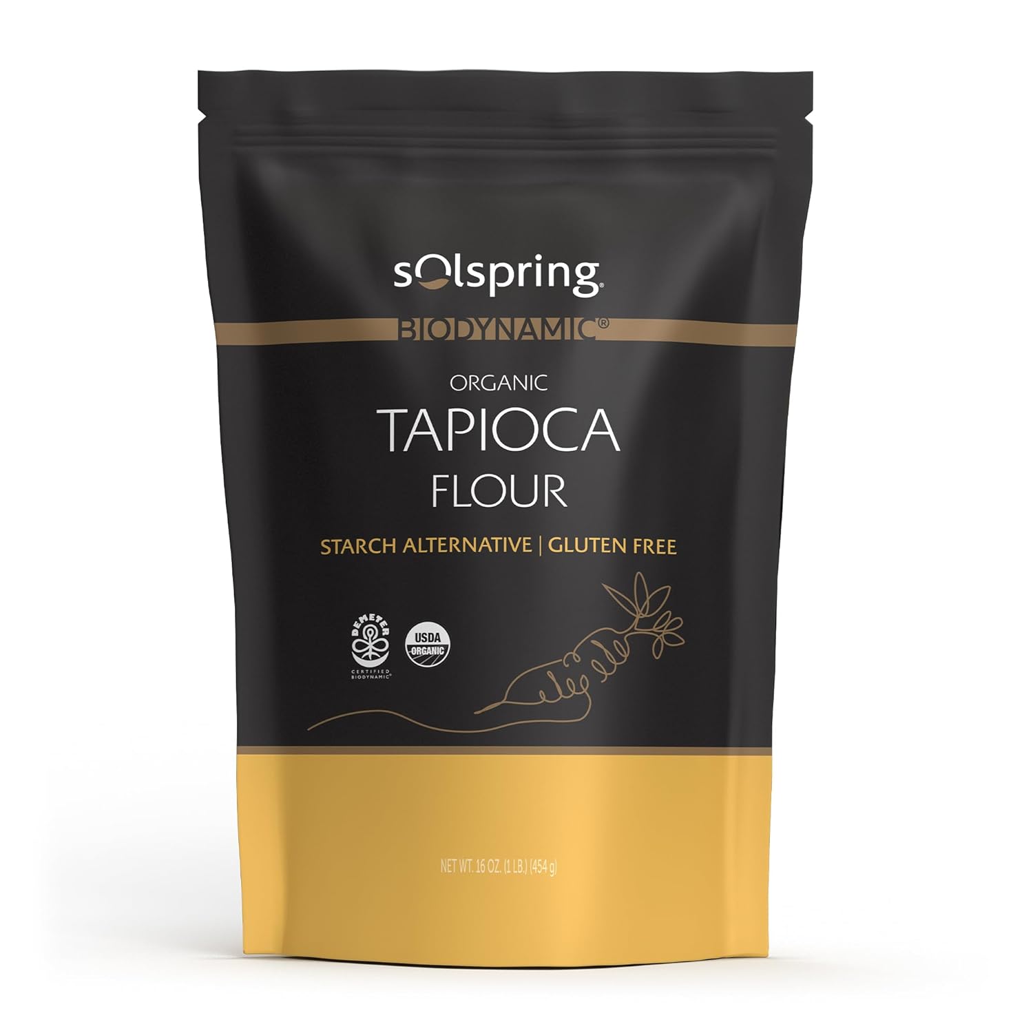 Solspring Biodynamic Organic Tapioca Flour, 16 Oz. (454 G), Starch Alternative, Gluten Free, Certified Usda Organic, Regenerative, Vegan, Soy Free, Dr. Mercola