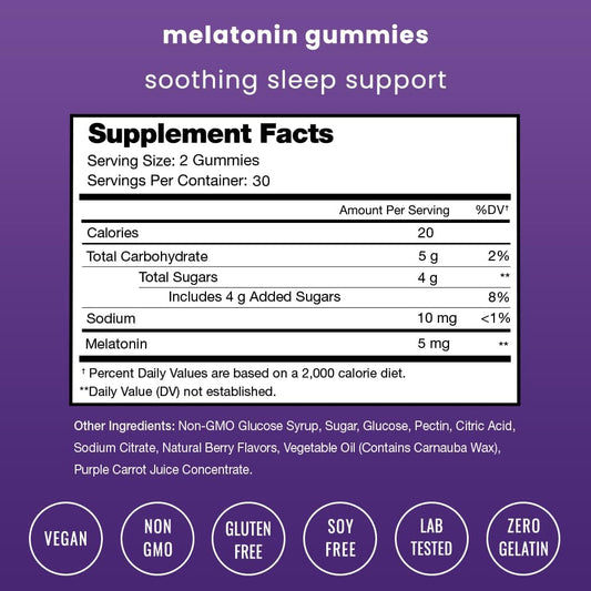 Melatonin Gummies for Kids & Adults | Natural Sleep Aid Drug-Free, Vegan Berry Flavor Kids Melatonin Gummy Supplement | 2.5mg, 5mg or 10mg Dose | Sleeping Pills Substitute
