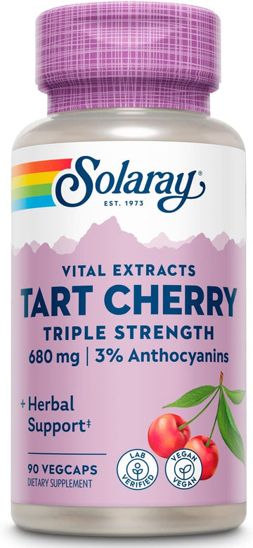 Solaray Triple Strength Tart Cherry Extract - Tart Cherry Capsules With Antioxidants And Anthocyanins For Uric Acid Levels Support - Vegan, 60-Day Guarantee - 45 Servings, 90 Vegcaps