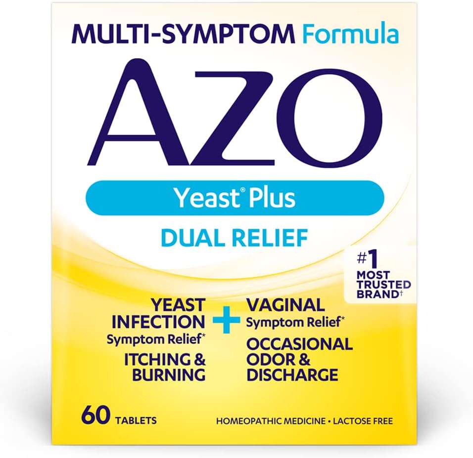 AZO Yeast Plus Dual Relief Tablets, Yeast Infection and Vaginal Symptom Relief, Relieves Itching & Burning, 60 Count