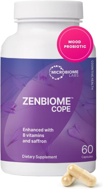 Microbiome Labs Zenbiome Cope - Probiotic Mood Support Supplement With Vitamin B6, B12 & Saffron Extract - Promotes Better Occasional Stress Coping (60 Capsules)