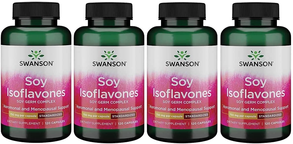 Swanson Soy Isoflavones - Natural Menopause Supplements For Women - Promotes Bone Health & Cardiovascular Maintenance - Premium Source Of Soy Nutrition - (120 Capsules, 750Mg Each) 4 Pack