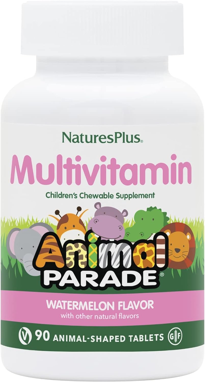 Natures Plus Animal Parade Multivitamin Children’S Chewables - Watermelon Flavor - 90 Animal Shaped Tablets - Promotes Health And Well-Being - Vegetarian, Gluten Free - 45 Servings