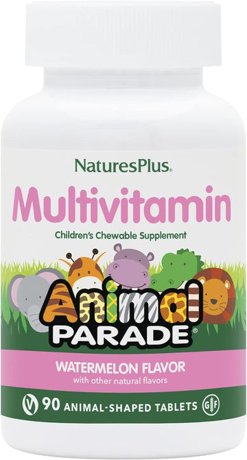 Natures Plus Animal Parade Multivitamin Children’S Chewables - Watermelon Flavor - 90 Animal Shaped Tablets - Promotes Health And Well-Being - Vegetarian, Gluten Free - 45 Servings