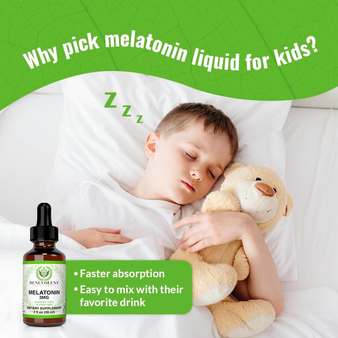 Benevolent Melatonin Liquid For Adults 3Mg, Liquid Melatonin Drops For Kids 2 Month Supply, Berry Vanilla Flavor & Made In Usa, Melatonin Sleep Aid Helps Fall Asleep Faster & Stay Asleep Longer : Health & Household