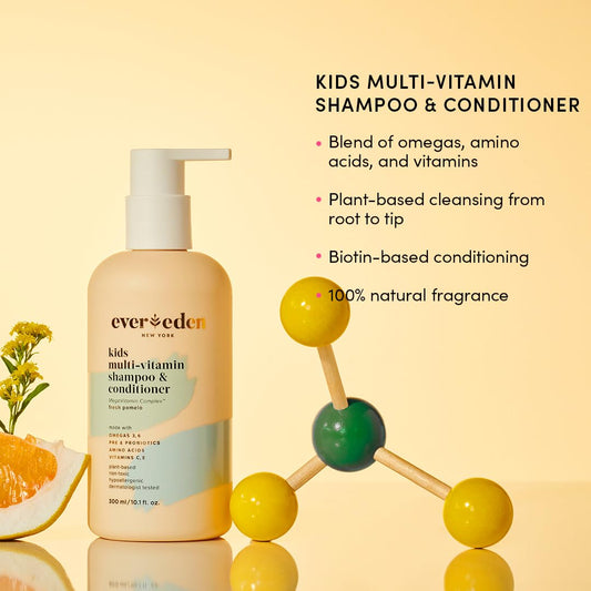 Evereden Kids Shampoo and Conditioner 2 in 1: Fresh Pomelo, 10.1 fl oz. | Plant Based and Natural Kids Skin Care | Non-toxic and Organic Ingredients | Multi-Vitamin Skin Care for Kids