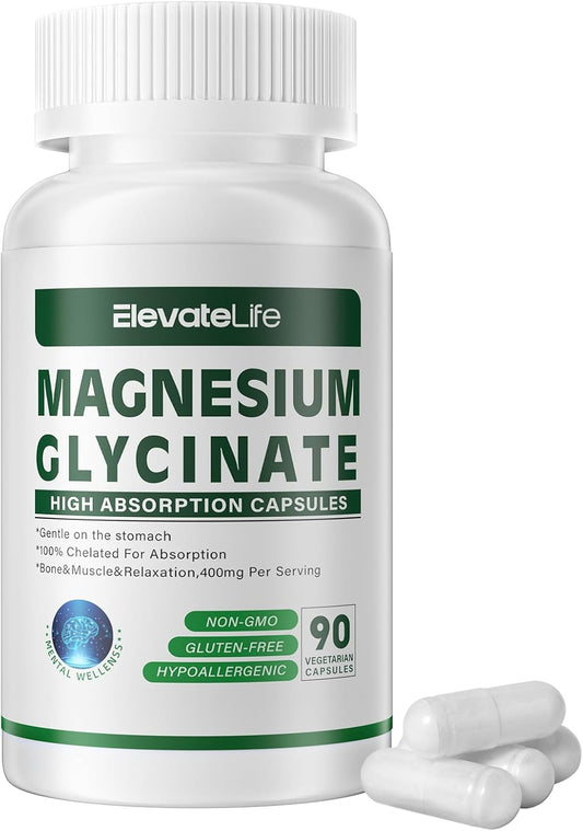 Magnesium Glycinate 400 Mg Per Serving 100% Chelated For High Absorption, Gentle On Stomach, Non-Gmo, 180 Vegetarian Capsules