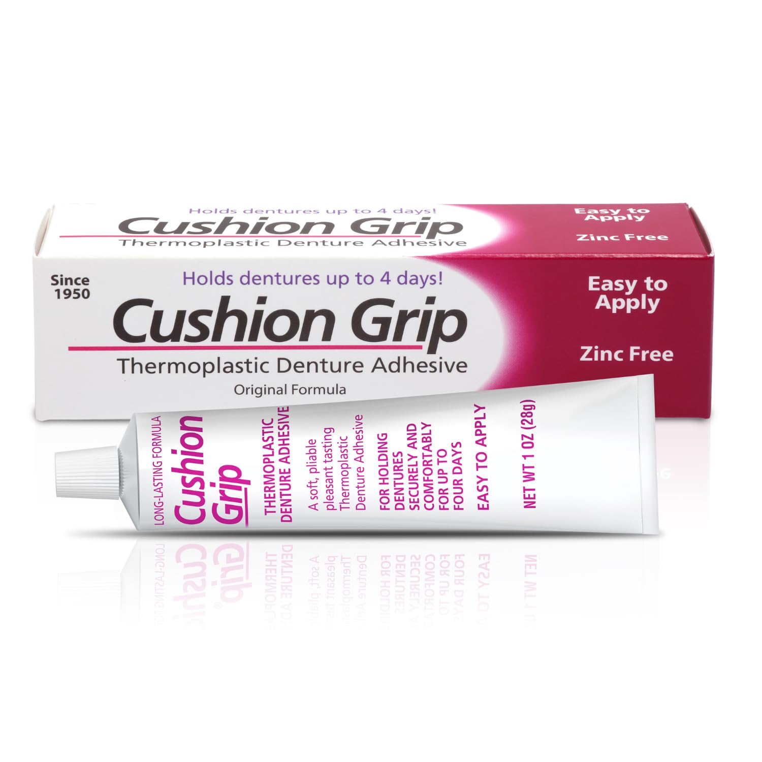 Cushion Grip Thermoplastic Denture Adhesive, 1 Oz - Refits And Tightens Loose Upper And Lower Dentures And Partials | Non-Glue Adhesive, Acts Like A Soft Reliner