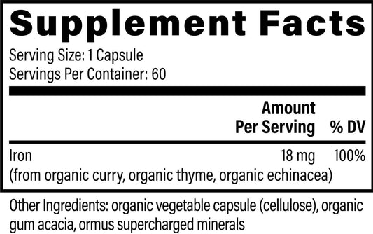 Global Healing Center Iron Supplement for Women and Men - Blood Builder Vitamin Capsules with Curry Plant Extract - Natural Energy to Combat Fatigue, Brain Health & Oxygen Level Support - 60 Pills