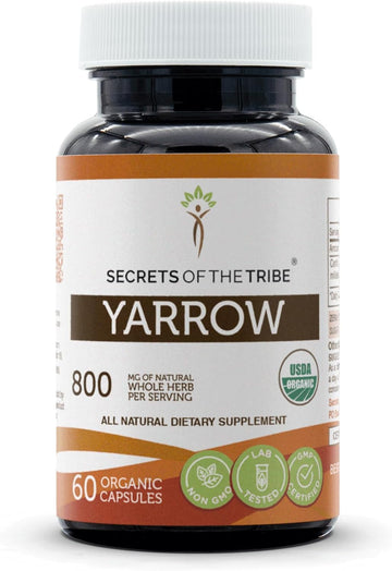 Secrets of the Tribe Yarrow 60 Capsules, 800 mg, USDA Organic Yarrow (Achillea millefolium) Dried Leaf and Flower (60 Capsules)