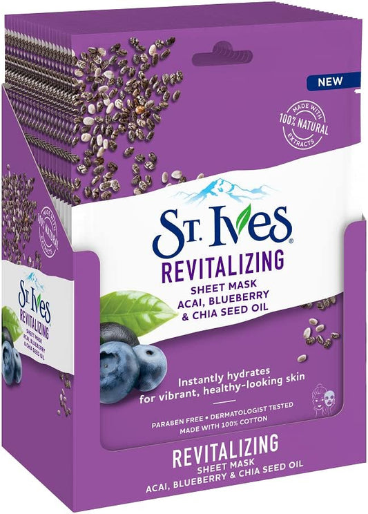 St Ives 23Ml Sheet Mask Revitalising Acai, Blueberry And Chia Seed Oil (Pack Of 3)