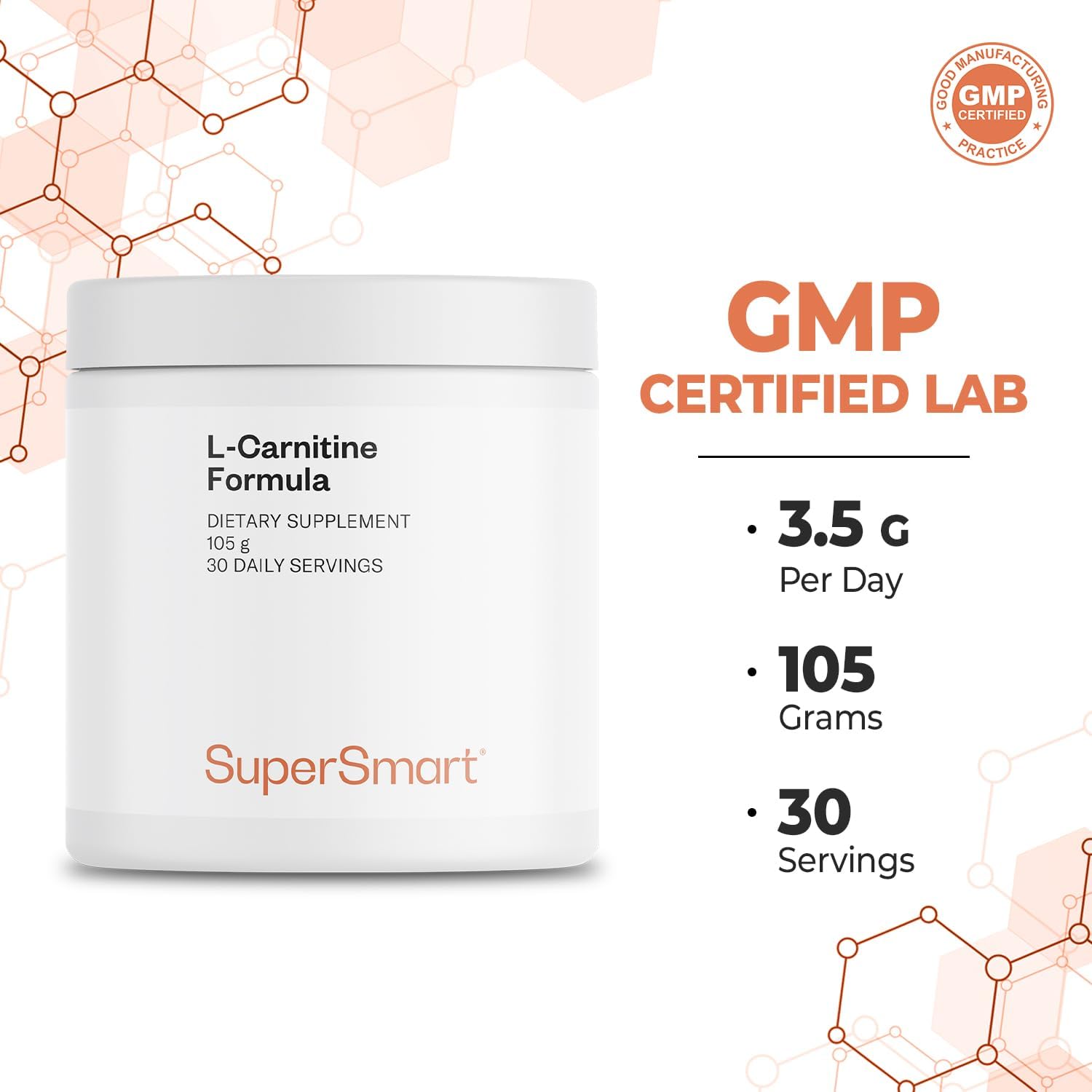 Supersmart - L-Carnitine Formula (Natural Lemon Flavor) - 2-In-1 With Acetyl L-Carnitine & L-Carnitine Tartrate Powder - Amino Acids Complex Supplement | Non-Gmo & Gluten Free - 105 G : Health & Household