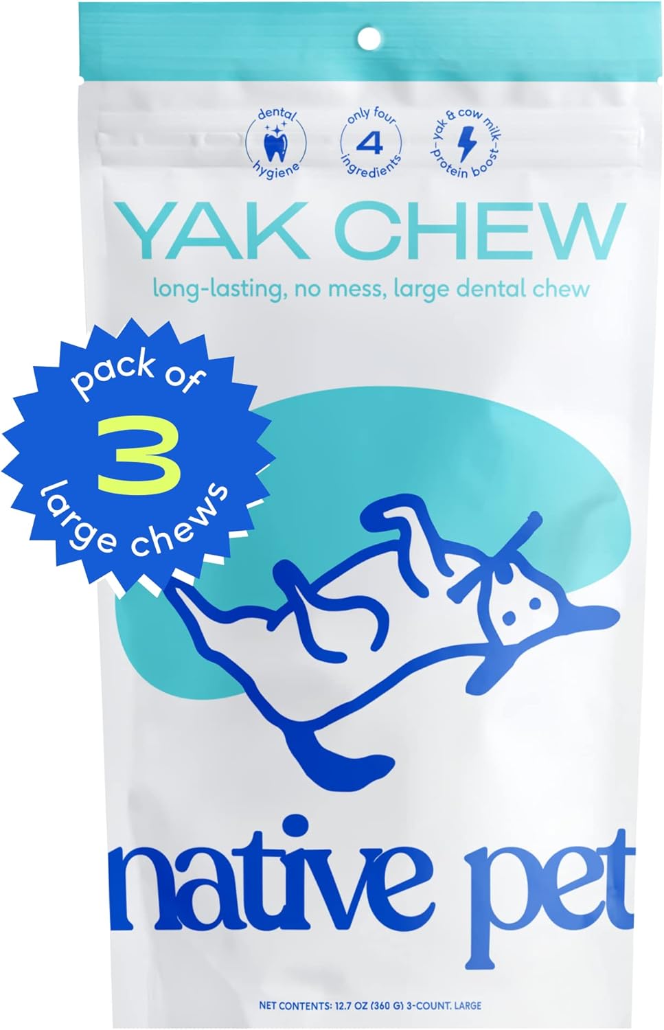 Native Pet Yak Chews (3 Large Chews) - Yak Dog Chews - Yak Sticks For Dogs - Yak Chews - Dog Toys For Aggressive Chewers - Yak Chew - Dog Chews