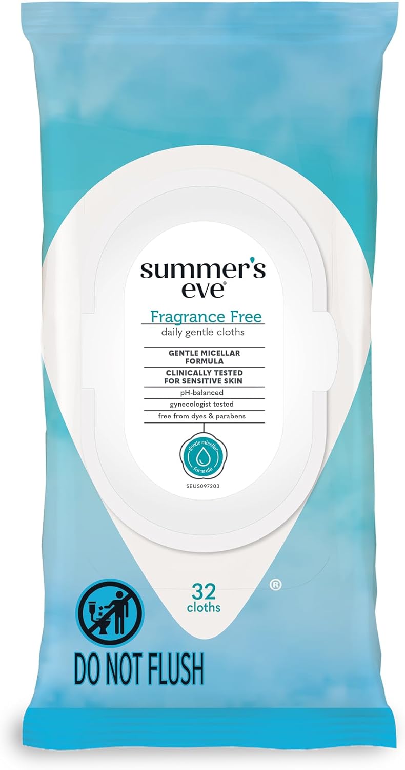 Summer'S Eve Fragrance Free Gentle Daily Feminine Wipes, Removes Odor, Ph Balanced, 32 Count