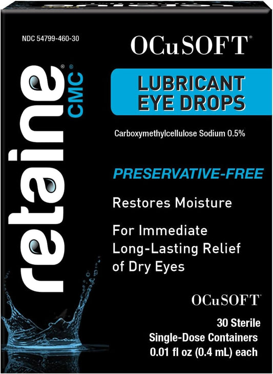 Ocusoft Retaine Cmc Preservative-Free Artificial Tears For Long-Lasting Relief Of Dry Eyes – Carboxymethylcellulose Sodium 0.5% - 30 Sterile Single-Dose Containers