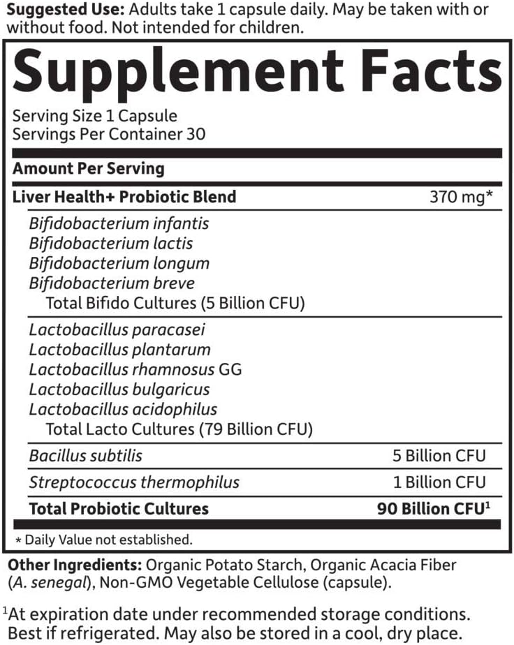 Garden Of Life Dr. Formulated Probiotics Platinum Series Liver Health+ 90 Billion Cfu Guaranteed, One A Day Probiotic For Healthy Detoxification & Elimination Support, Vegan, Gluten Free, 30 Capsules : Health & Household
