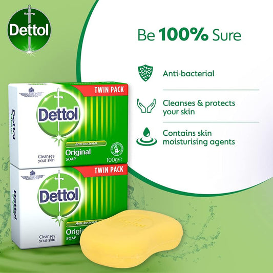 2 Pcs Pack Dettol Soap Original 100G Bar Anti Bacterial Skin Cleansing Bath Body Protect (2)