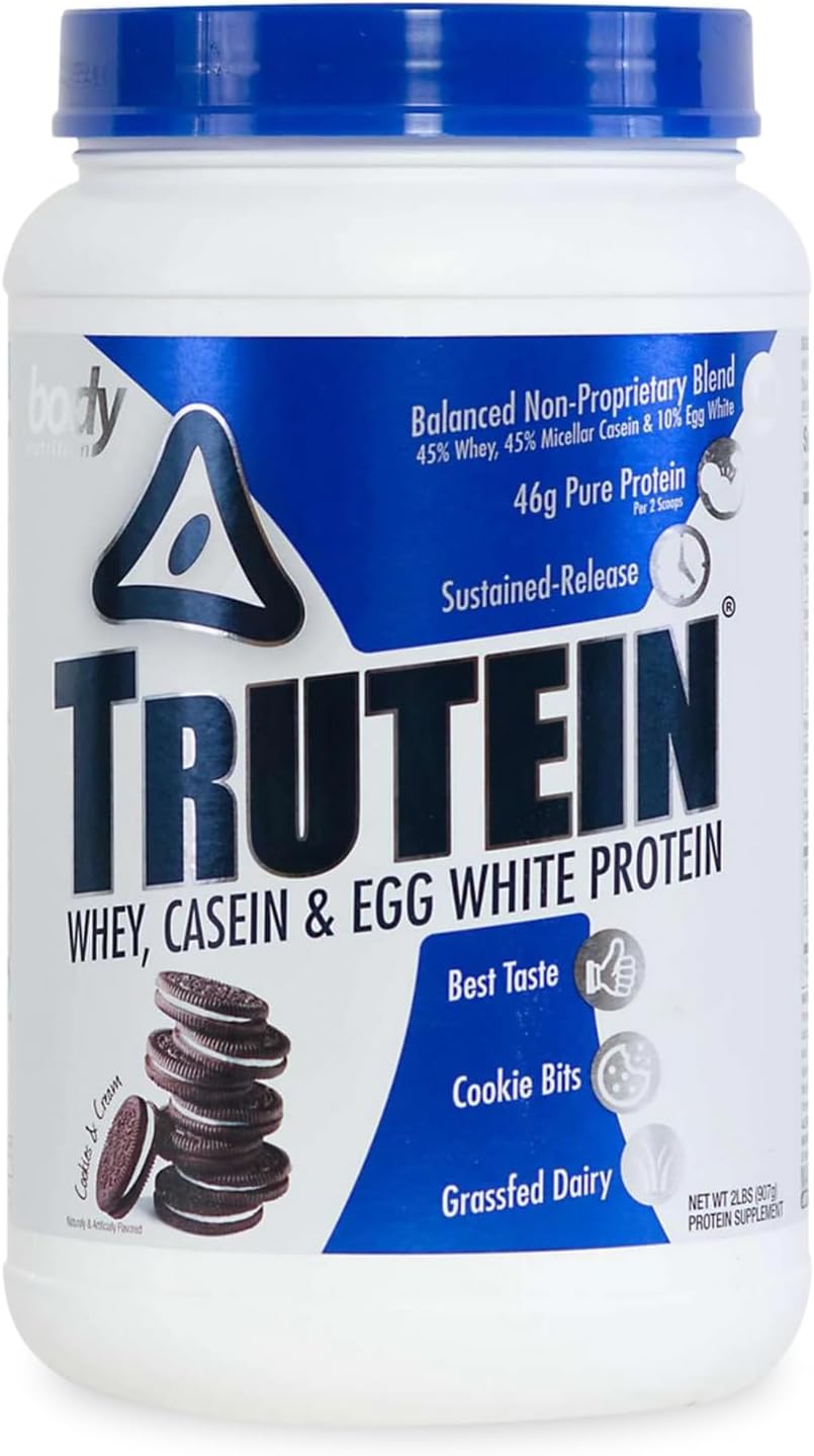 Body Nutrition Trutein High Protein Powder: 45% Whey, 45% Casein, 10% Egg White Protein Shake Mix, Gluten-Free, Low Sodium, Low Carb Protein Supplement For Men & Women, Chocolate Peanut Butter, 4Lb