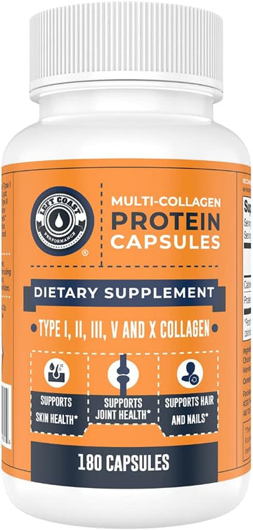 Left Coast Performance Multi Collagen Protein Capsules (Collagen Caps 1 2 3 5 10) - 180 Collagen Peptide Pills. Grass Fed Bovine, Chicken & Eggshell Supplement For Men And Women