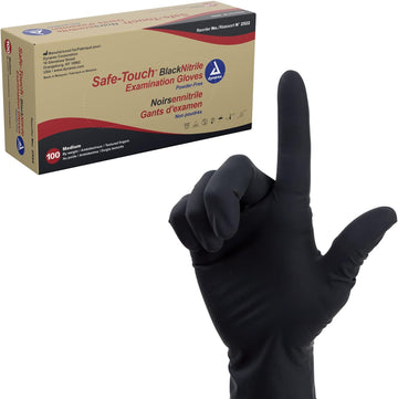 Dynarex Safe-Touch Black Disposable Nitrile Exam Gloves, Powder-Free, Used In Healthcare And Professional Settings, Law Enforcement, Tattoo, Salon Or Spa, Medium, 1 Box Of 100 Gloves