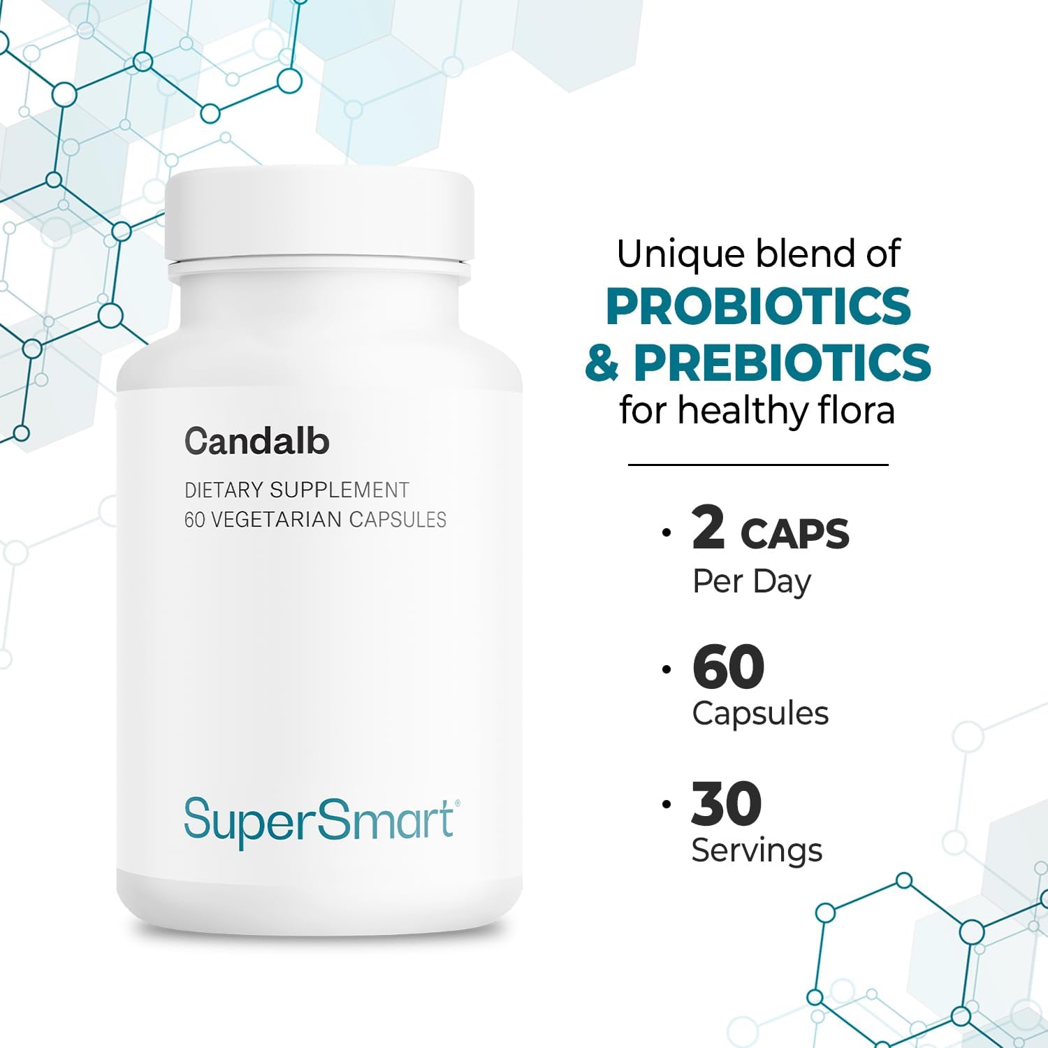 Supersmart - Candalb - With Lactobacillus Acidophilus, Rhamnosus & Inulin - Probiotics & Prebiotics Supplements - Help Balance Intestinal & Intimate Microflora | Non-Gmo & Gluten Free - 60 Drcaps : Health & Household