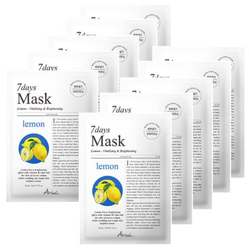 Ariul Sheet Mask New Seven Days Daily Care Essential Mask 10 Pack (Lemon C) Vitality, Texture Refinement | Korean Skincare Facial Moisturizing