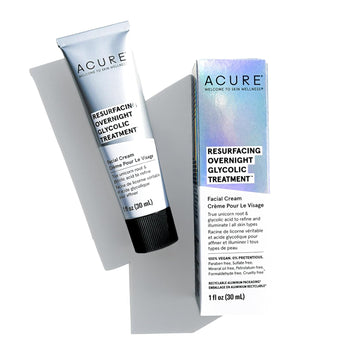 Acure Resurfacing Overnight Glycolic Treatment - Night Dewy Glow Cream With Moonstone,True Unicorn Root, Glycolic & Lactic Acid Formula - Refines, Resurfaces And Improves Skin Tone & Texture - 1 Fl Oz