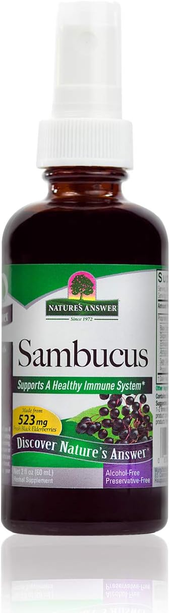 Nature's Answer Alcohol-Free Sambucus Extract Spray, 2-Ounces | Immune System Support | Vegan, Gluten-Free, No Artificial Flavors or Preservatives | Single Count