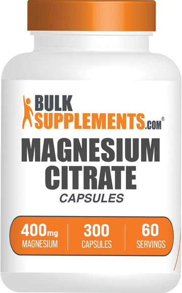 BulkSupplements.com Magnesium Citrate Capsules - Magnesium Supplement, Magnesium Citrate 400mg - Magnesium Pills, Gluten Free - 5 Capsules per Serving, 300 Capsules (Pack of 1)