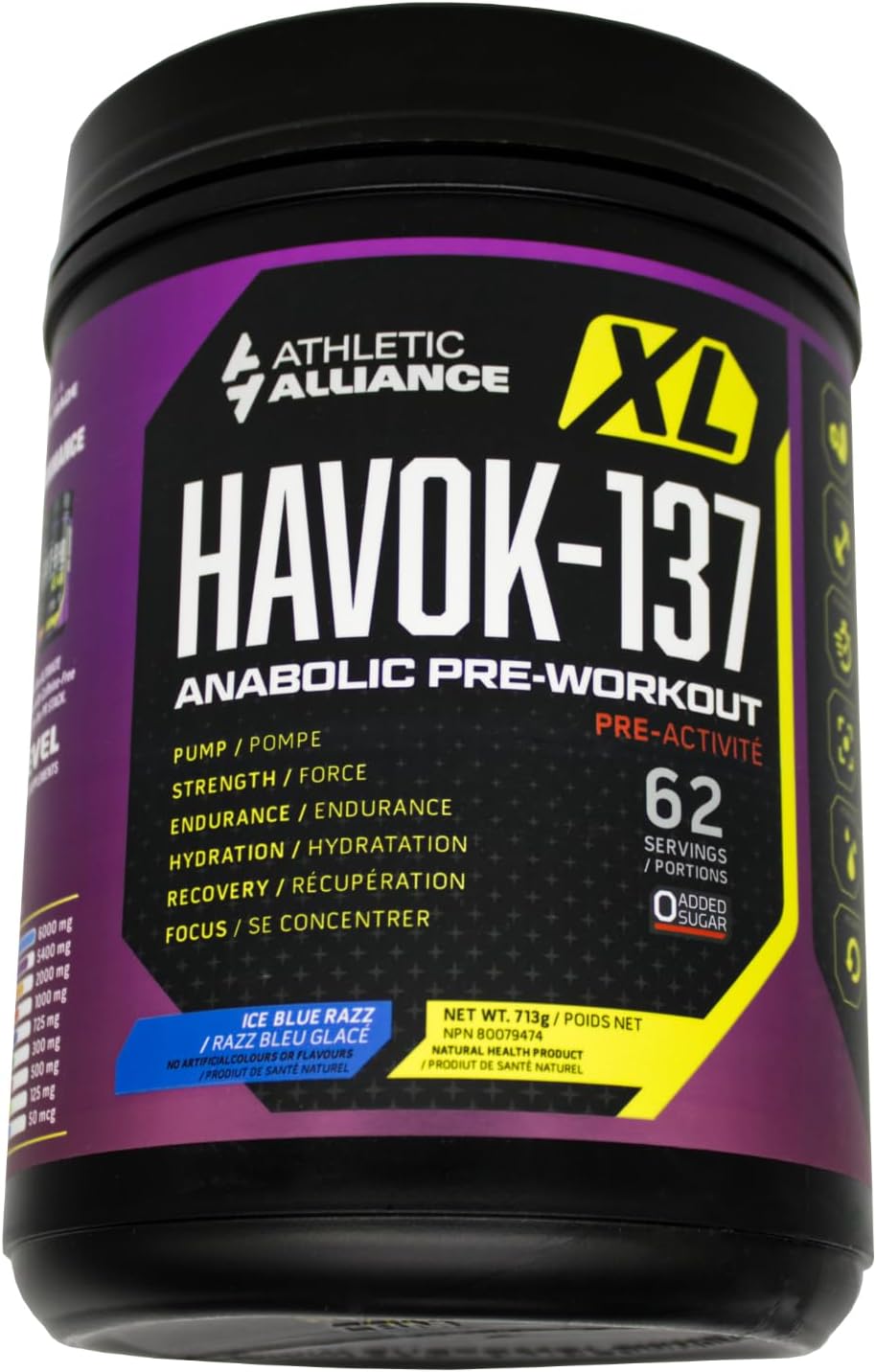 Athletic Alliance Havok-137 Pre Workout, 62 Servings, 713Gr (Icy Blue Razz) : Health & Household