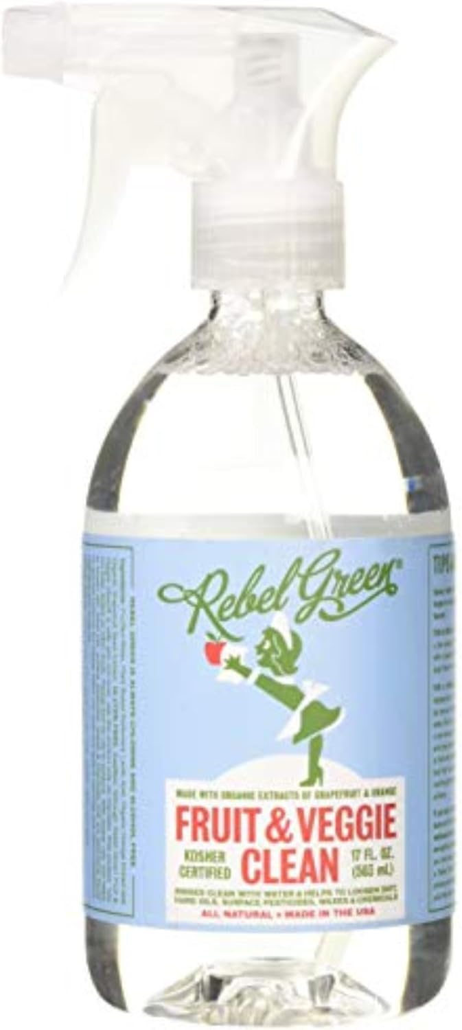 Rebel Green Fruit & Veggie Clean - Plant-Based Produce Cleaner - Natural Fruit And Vegetable Wash With No Aftertaste - Chemical & Wax Removal - Made With Organic Extracts Of Citrus - 16 Fl Oz : Health & Household