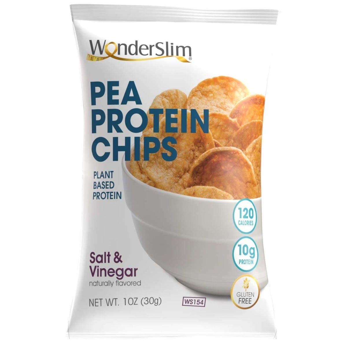 Wonderslim Pea Protein Snack Chips, Salt & Vinegar, 120 Calories, 10G Protein, Gluten Free (12Ct)