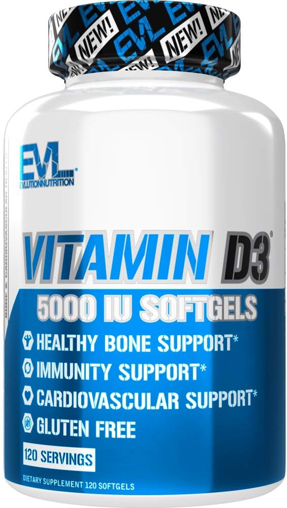 Evlution Nutrition Vitamin D3, 5000 Iu High Potency, Bone And Joint Support Immune System Health, Non-Gmo And Gluten-Free, Value Size (120 Servings)