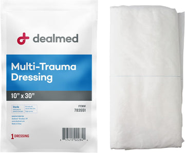 Dealmed 10" X 30" Multi-Trauma Dressing – Sterile Emergency Oversized Pad, Superior Absorbency, Protection And Padding, Wound Care Product For First Aid Kit (Pack Of 1)