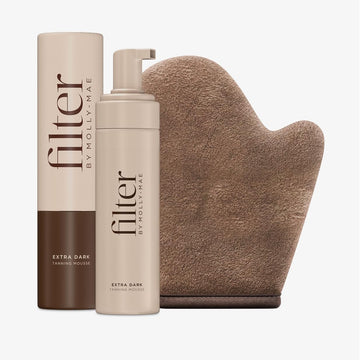 Filter By Molly-Mae Sunkissed Bundle | Extra Dark Self-Tan Mousse | Fast Drying Streak Free Fake Tan | Bronzed Glow | Large Double Sided Velvet Soft Tanning Mitt | Perfect For Face & Body Application