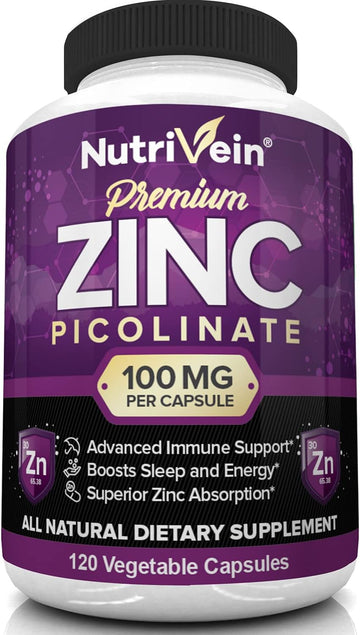 Nutrivein Premium Zinc Picolinate 100mg - 120 Capsules - Immunity Defe