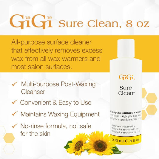 Gigi Sure Clean Wax Remover – All-Purpose Surface Cleaner For Wax Residue Removal, 8 Fl Oz