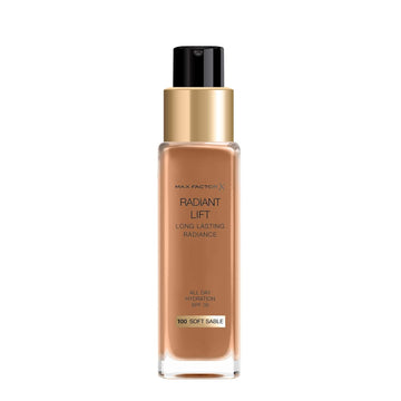 Max Factor Radiant Lift Liquid Pump Medium To Full Coverage Radiant Finish Foundation With Spf30 And Hyaluronic Acid, 100 Soft Sable, Dark Skin Tone, 30Ml