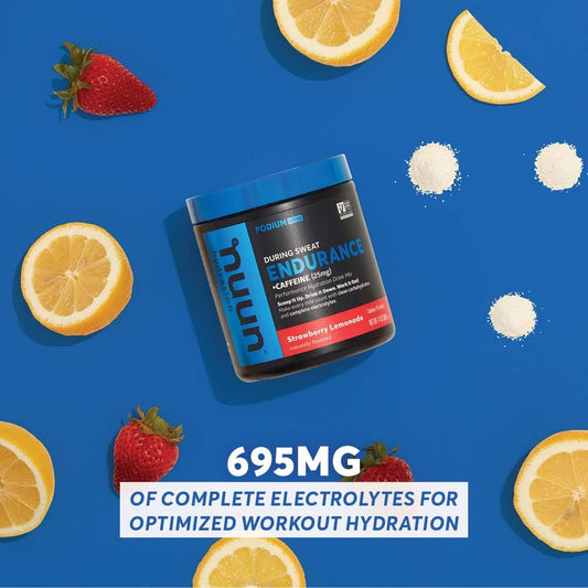 Nuun Hydration Endurance Powder, Strawberry Lemonade + Caffeine | Workout Support | 5 Essential Electrolytes For Hydration + Carbohydrates | Vegan, Non-Gmo | (16 Servings - Canister)