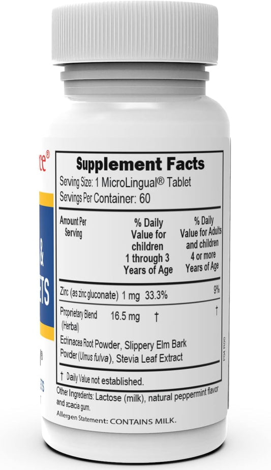 Superior Source Children?s Echinacea & Zinc Lozenjets, Zinc (1 mg), Slippery Elm, Quick Dissolve MicroLingual Tablets, 60 Ct, Supports a Healthy Immune System, Recovery from Colds, Non-GMO