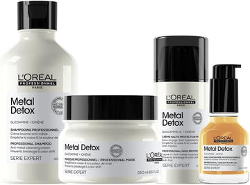 L’Oréal Professionnel Complete Routine For Damaged Hair, Serie Expert Metal Detox Shampoo, Mask, Oil With Leave-In Cream, 300 Ml, 250 Ml, 50 Ml, 100Ml Bundle Set